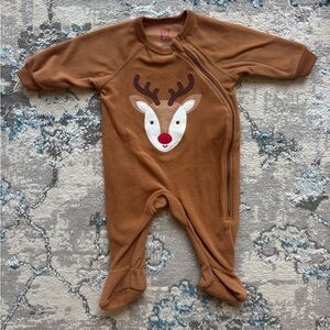 The Children’s Place (PJ Place) Brown Reindeer Baby One Piece Footie PJs - 3-6m
